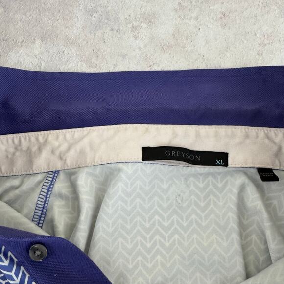 Greyson Golf Polo Shirt Men’s XL Performance Purple White Stripe READ - Picture 9 of 12